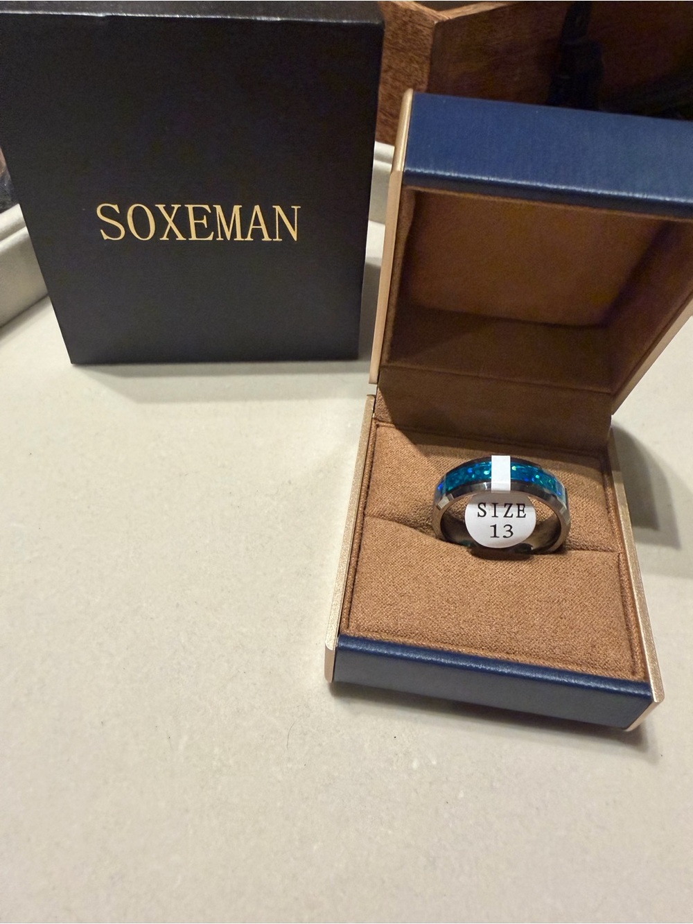 Soxeman Men’s Blue Inlay tungsten Ring 8mm - Size 13 NEW amazing gift box.